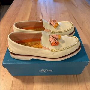 Sperry Cream Leather Loafers with Colorful Tassels